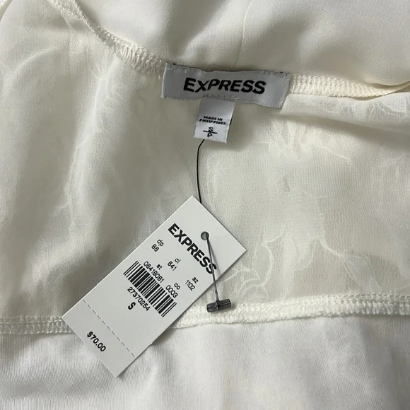 🆕EXPRESS Ivory Tie Neck Lace Top - Size: S - Picture 7 of 8